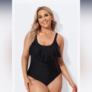 Meet.Curve Black Fringe Vintage One Piece Swimsuit in 4XL